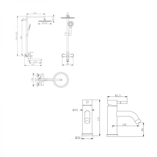 Комплект для душевой комнаты  Lidz Aria 1033 Душевая система на 3 потребителя (k35) Nickel +Lidz Aria 0011F Смеситель для раковины (k35) Nickel