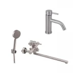 Комплект для ванной комнаты Lidz Aria 005 Смеситель для ванны с поворотным изливом (k35) Nickel+Lidz Aria 0011F Смеситель для раковины (k35) Nickel