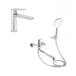 Акционный набор для Ванной комнаты  Qtap Evia Смеситель для раковины QTEVI2701CRM47576 Chrome+Qtap Evia Смеситель для ванны QTEVI260CRM47579 Chrome