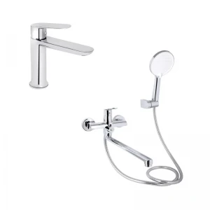 Акционный набор для Ванной комнаты  Qtap Evia Смеситель для раковины QTEVI2701CRM47576 Chrome+Qtap Evia Смеситель для ванны QTEVI260CRM47579 Chrome