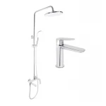 Акционный набор для душевой комнаты Qtap Evia Смеситель для раковины QTEVI2701CRM47576 Chrome+Qtap Evia Душевая система универсальная QTEVI111CRM47583