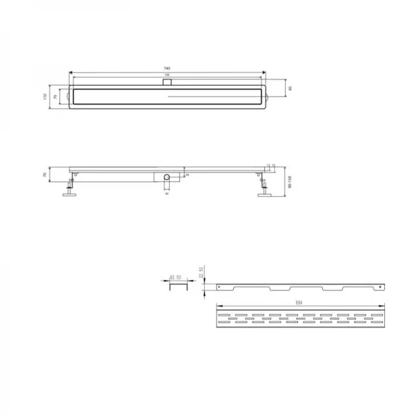 Комплект Qtap Taurus FD700 (NKS) Лінійний трап із нержавіючої сталі із сухим затвором 700 мм