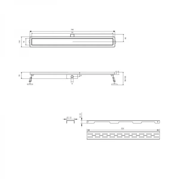 Комплект Qtap Taurus FD700 (PVD) Лінійний трап із нержавіючої сталі з сухим затвором 700 мм