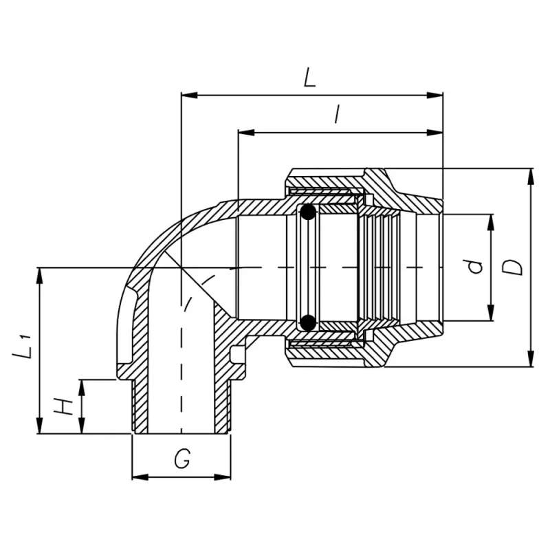 Колено 90° ITAL ПЭ 20 мм x 1/2