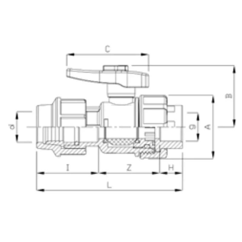 Кран шаровой компрессионный ITAL 50 мм x 1 1/2