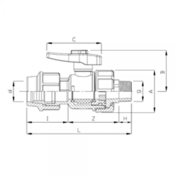 Компресійний ПЕ кульовий кран ITAL 25 мм х 3/4