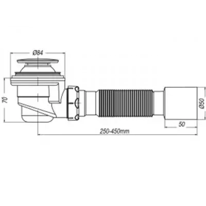 Сифон SOLOPLAST для душа с клик-клаком Ø84мм и гофротрубой 40*40/50.