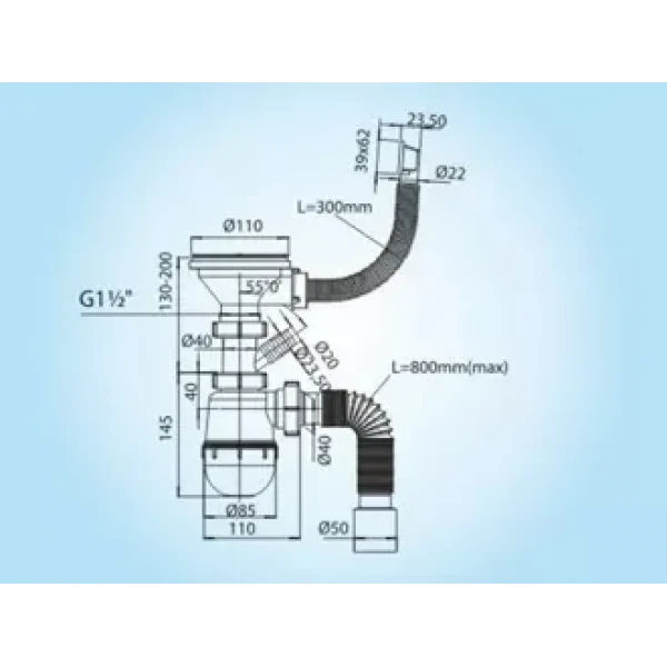 К1150 кухня Еліт 3 1/2*40, різьб. нерж.випуск, пралка, гофротруба 40*40/50 {15}