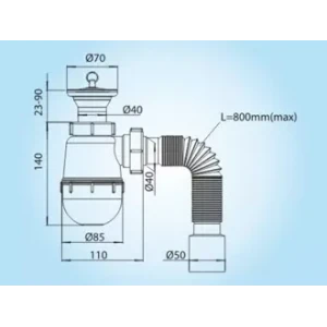 К1310 кухня 1 1/2*40, литий нерж. випуск, пробка, гофротруба 40*40/50 {25}
