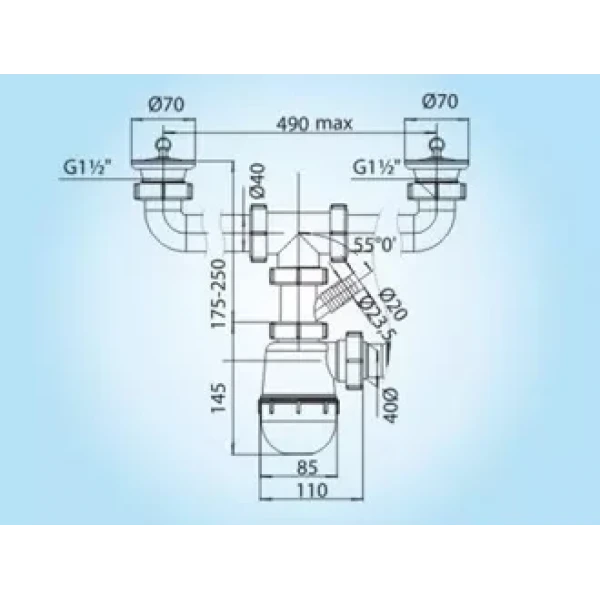 К1410 кухня 1 1/2*40, 2 різьб. нерж. випуска, пралка, гофротруба 40*40/50 {12}