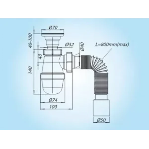 У0111 універсал 1 1/2*32, литий нерж. випуск, гофротруба 40*40/50 {30}