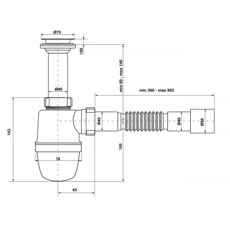 Сифон для кухонной мойки KRONO PLAST У-1050 1 1/2