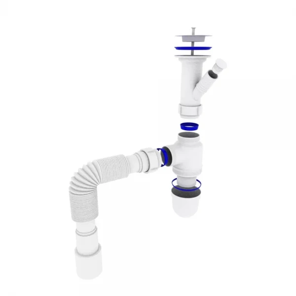 Сифон для кухонної мийки Kronoplast У-1550 1 1/2 з литим випуском і відведенням до пральної машини Ø40х40/50 (SY13000043)