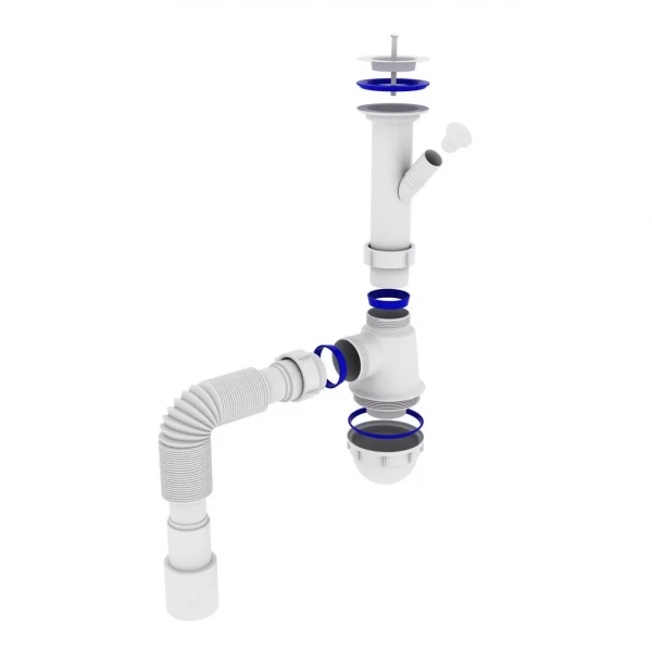 Сифон для кухонної мийки Kronoplast М-1550 1 1/2* 40 зі збільшеним корпусом і відведенням до пральної машини (SM13000043)