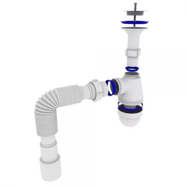 Сифон для умивальника Kronoplast Т-1050 1 1/4 з литим випуском і гнучкою трубою Ø40х40/50 (SТ12000043)