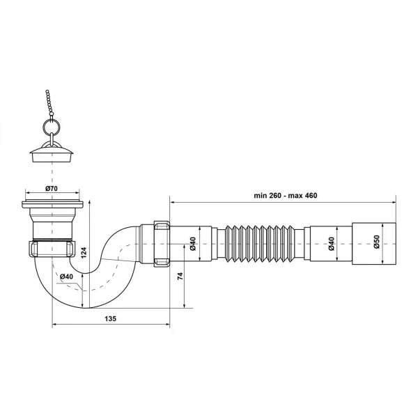 Сифон для душового піддону Kronoplast П-1055 1 1/2″, Ø40 x 40/50 (SV14000033)