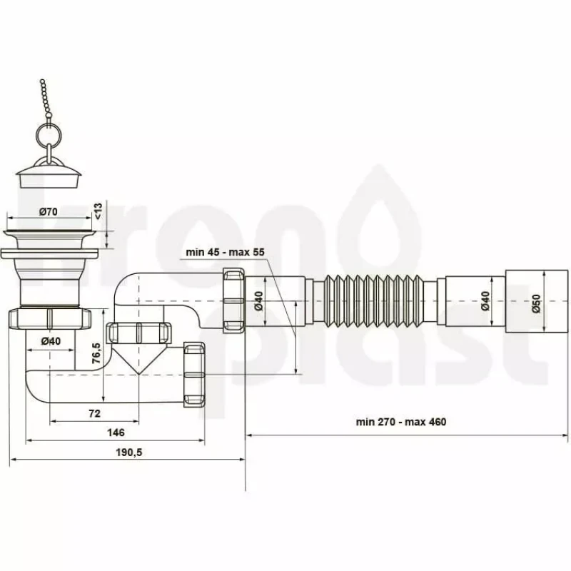 Сифон для ванны KRONO PLAST П-0555 1 1/2