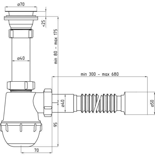 Сифон для кухонної мийки ANI-plast A0115, 1 1/2