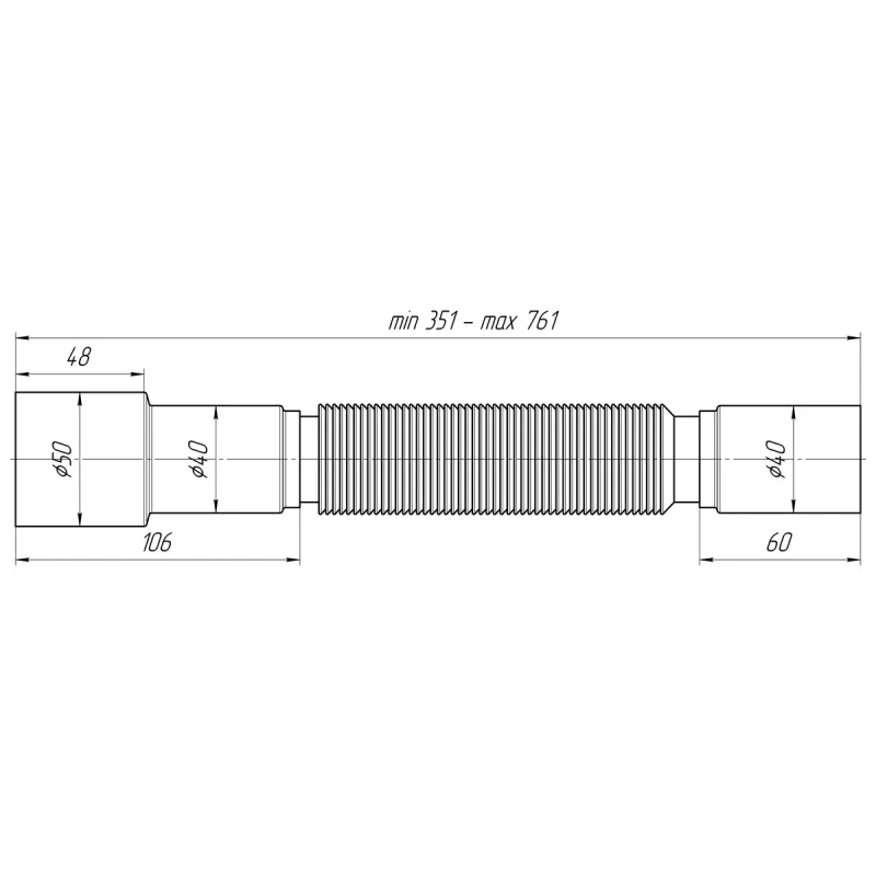 Гибкая труба ANI PLAST K406 40 x 40/50 (351-761 мм)