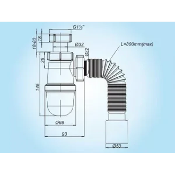 Т0315 напівсифон, гайка 1 1/4*32, гофросифон 32*32/40/50 {35}