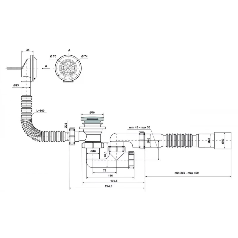 Сифон для ванни Kronoplast В-0550 К 40/50 Сlick-Сlack з переливом (SR27200133)