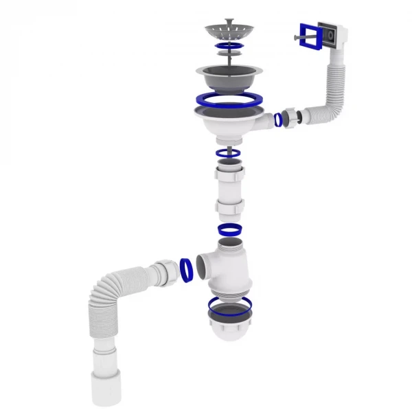 Сифон для кухонної мийки Kronoplast М-1050-Е 40/50 з гнучким прямокутним переливом (SM27010343)