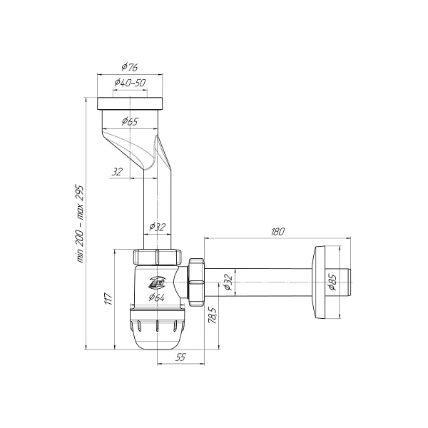Сифон для писсуара ANI PLAST U1003 с выходом на 32 мм и прямой трубой 32 мм