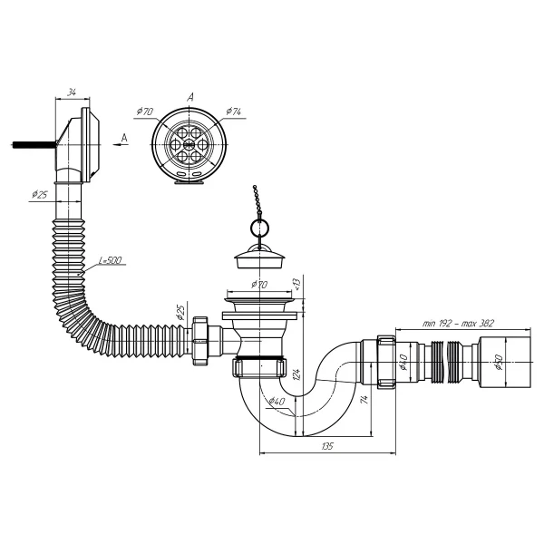 Сифон для ванни ANI-plast Е156 з випуском 1 1/2