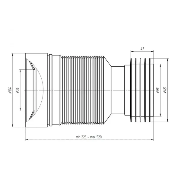 Подовжувач гнучкий для унітазу ANI-plast K828R випуск Ø110 мм (230-530 мм)