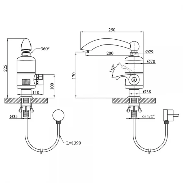 Проточный водонагреватель WEZER SDR-D05T с датчиком температуры для кухни