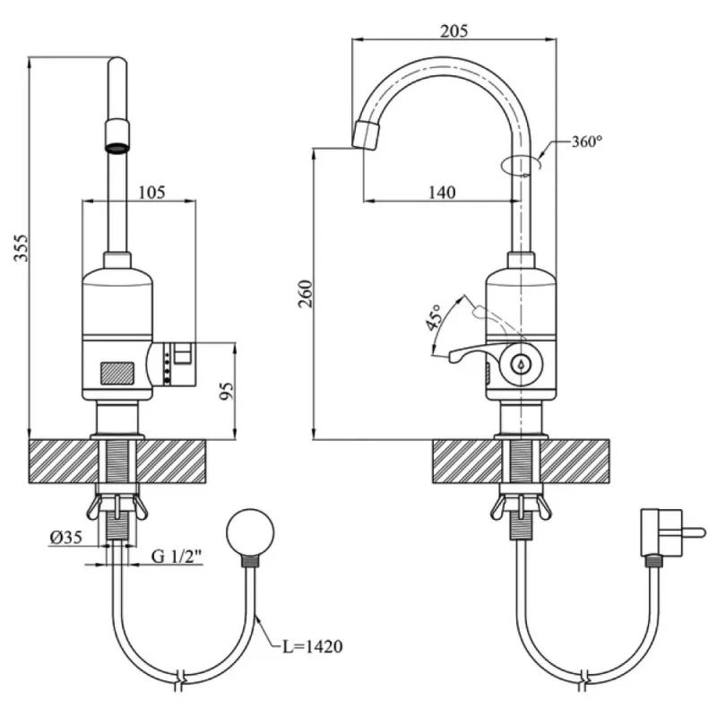 Проточный водонагреватель WEZER SDR-A05T с датчиком температуры для кухни