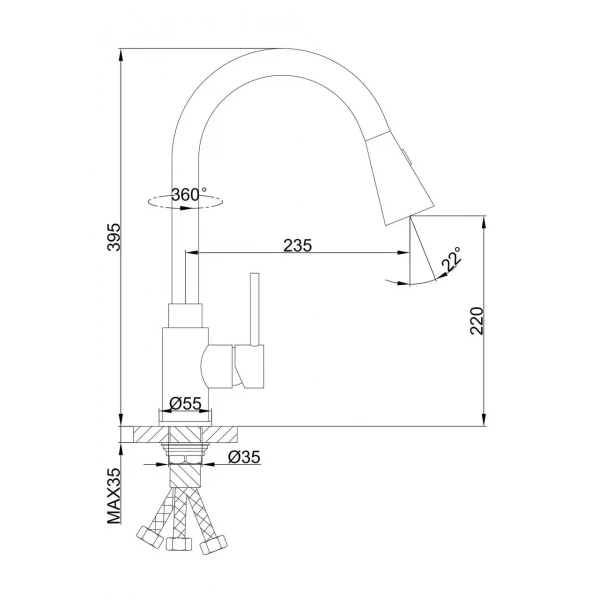 Смеситель для кухни FRAP F6052 с выдвижным изливом, 2 режима хром