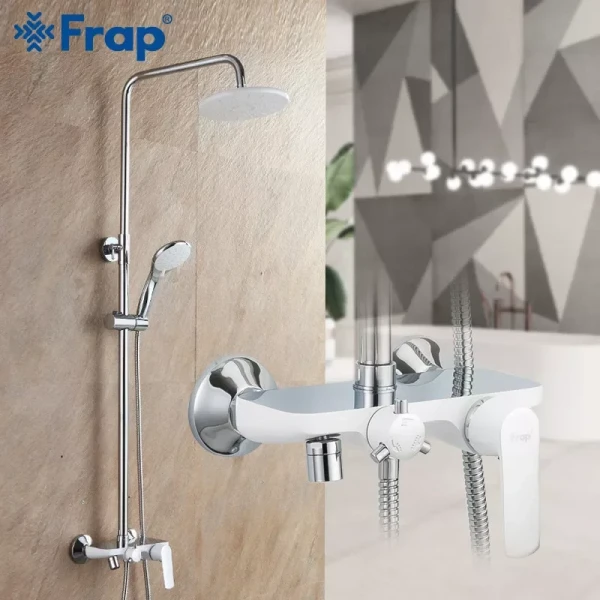 Душевая система FRAP F2431 с поворотным изливом, воронкой белая/хром