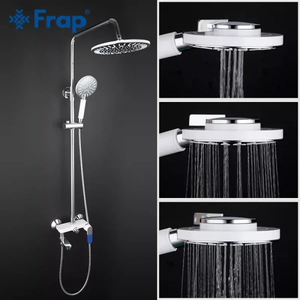 Душевая система FRAP F2434 с поворотным изливом белая/хром, переключатель на лейку