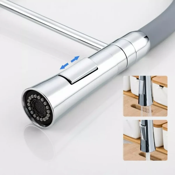 Смеситель для кухни FRAP F4452-6 с гибким изливом, 2 режима, серый/хром