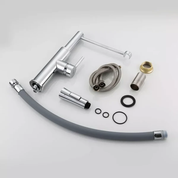 Смеситель для кухни FRAP F4452-6 с гибким изливом, 2 режима, серый/хром