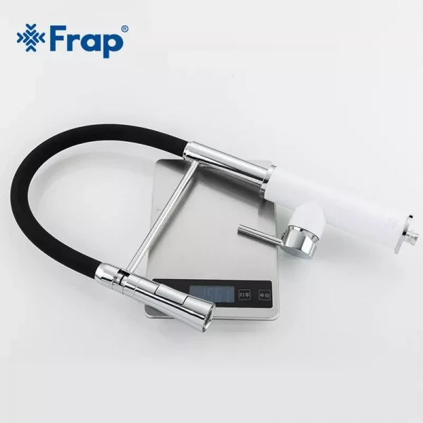 Смеситель для кухни FRAP F4452-8 с гибким изливом двухрежимный бело-черный.