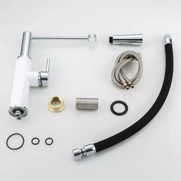 Смеситель для кухни FRAP F4452-8 с гибким изливом двухрежимный бело-черный.