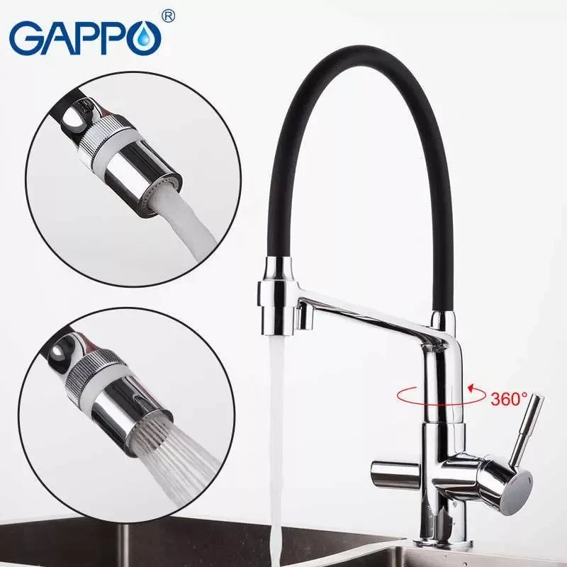 Смеситель для кухни GAPPO G4398-7 черный/хром с гибким изливом