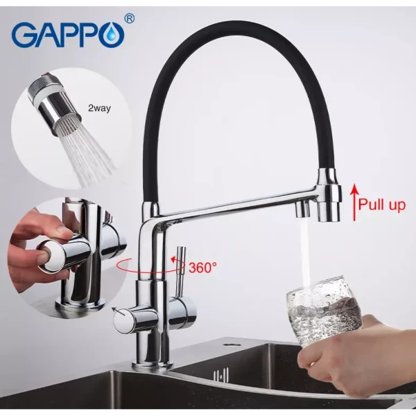 Смеситель для кухни GAPPO G4398-7 черный/хром с гибким изливом