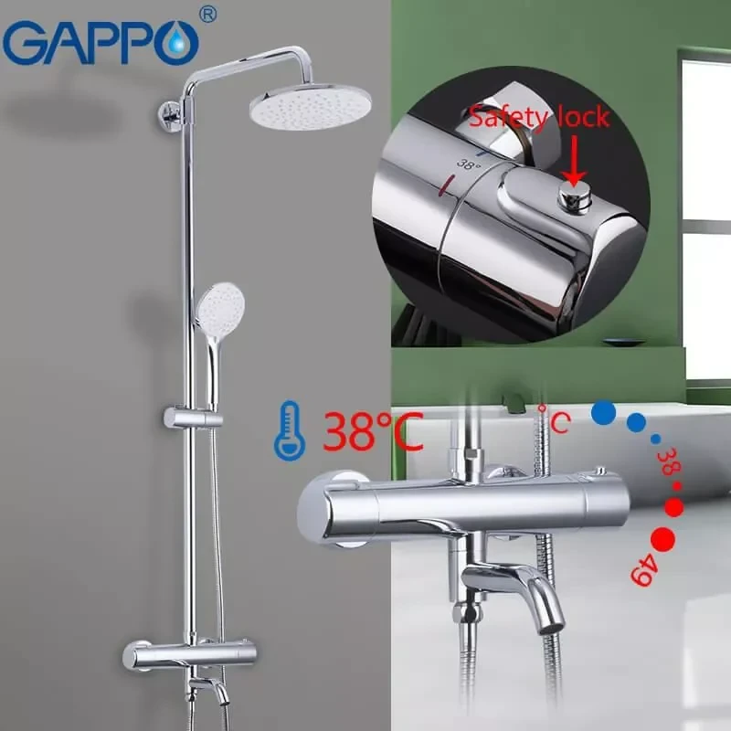 Душевая система с термостатом GAPPO G2490 хромированная с переключателем на лейку
