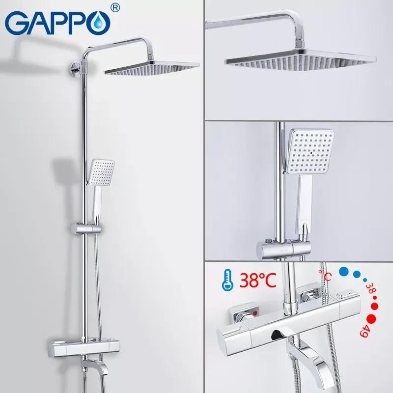 Душова система з термостатом GAPPO G2491, вилив - перемикач на лійку, хром