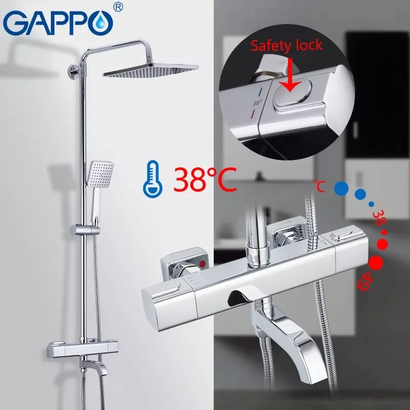 Душова система з термостатом GAPPO G2491, вилив - перемикач на лійку, хром