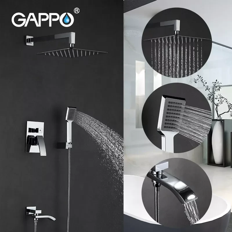 Встраиваемая душевая система GAPPO G7107 хромированная с переключателем на лейку 3-функции