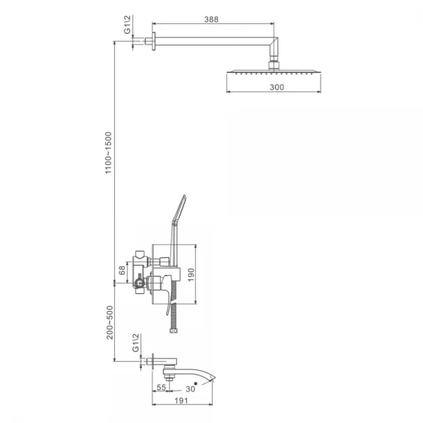 Встраиваемая душевая система GAPPO G7107 хромированная с переключателем на лейку 3-функции