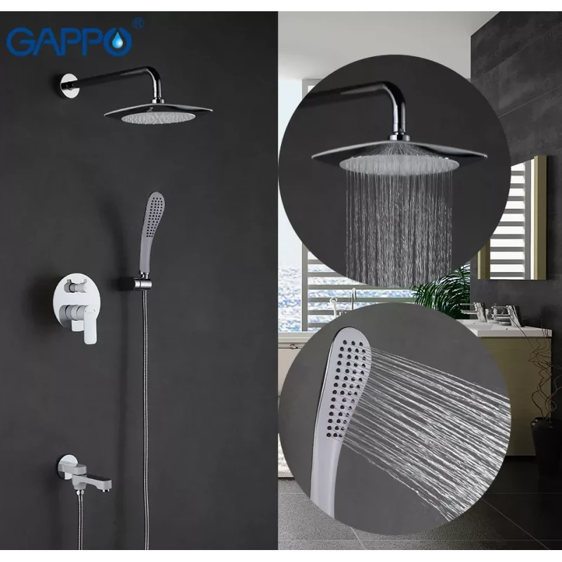 Душевая система скрытого монтажа GAPPO G7148-8 белая/хром с переключателем на лейку 3-функции
