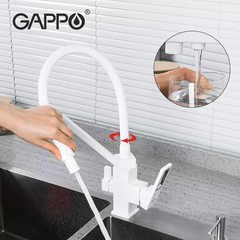 Смеситель для кухни GAPPO G4317-8 с гибким изливом белый