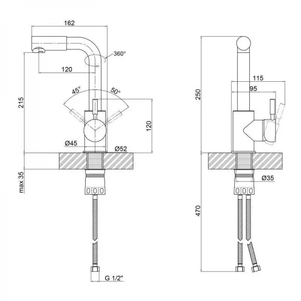 Смеситель для умывальника WEZER EKO1B-01 сатиновый