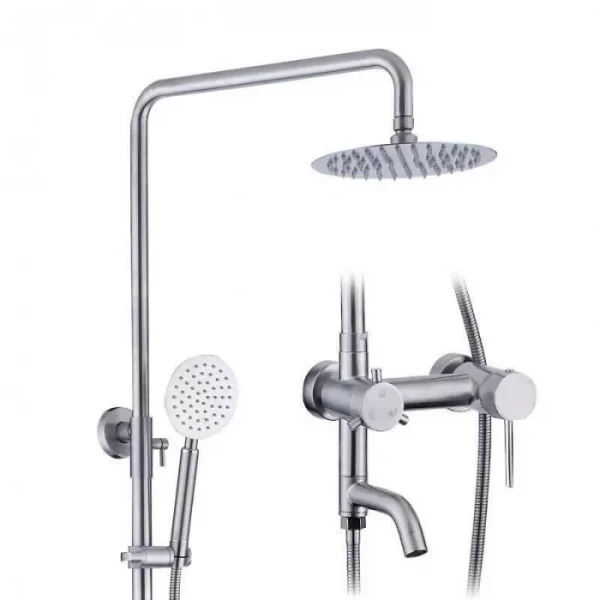 Душевая система WEZER EKO16A-01 с поворотным изливом нержавеющая сталь с переключателем на лейку/душ