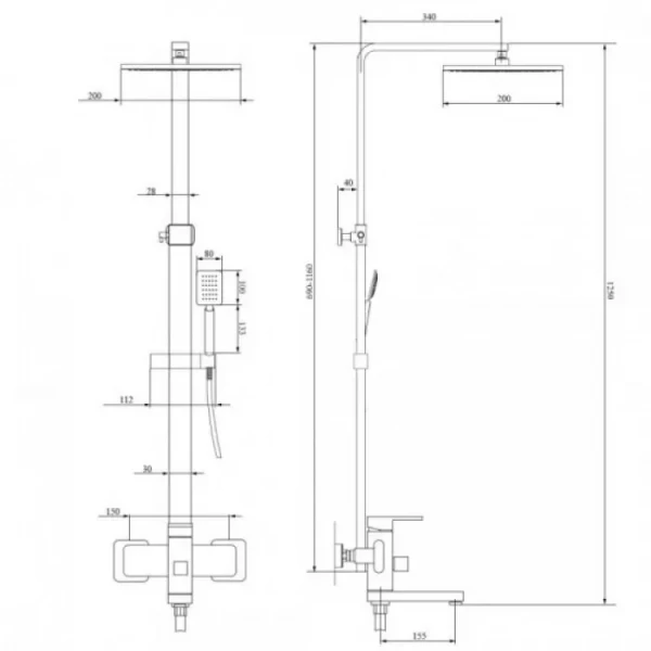 Душевая система WEZER PRO16-02 с поворотным изливом с переключателем на лейку/душ нержавеющая сталь